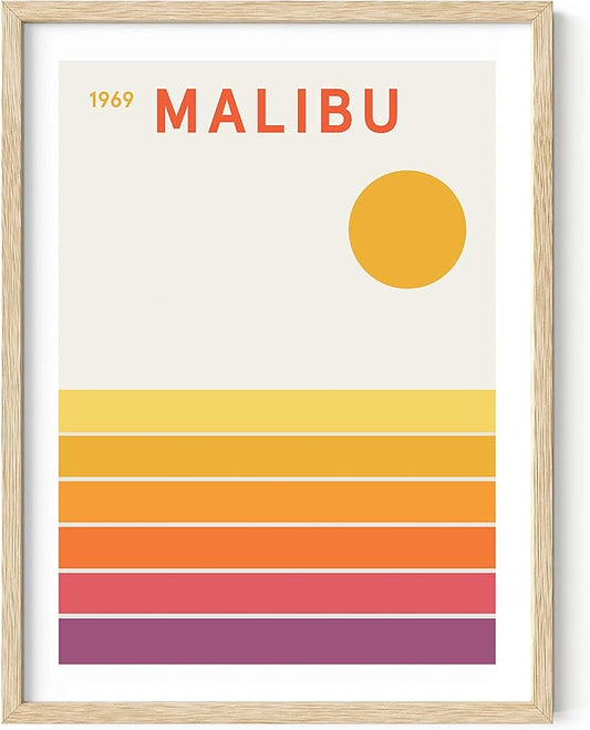 HAUS AND HUES Vintage California Travel Wall Art - Geometric orange print, bringing a retro and travel-inspired touch to your room decor (Beige Frame, 12x16)