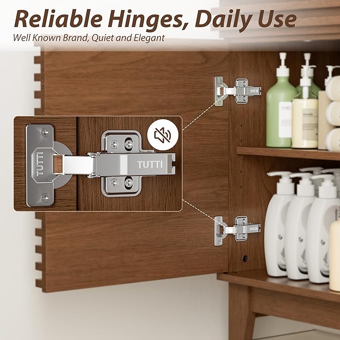 APRILSOUL 30" Bathroom Vanity, Mid-Century Bathroom Vanity Cabinet with 2 Soft Closing Doors, Freestanding Bathroom Cabinet, Particleboard Frame with Wood Grain Laminate, Walnut (Sink Not Included)