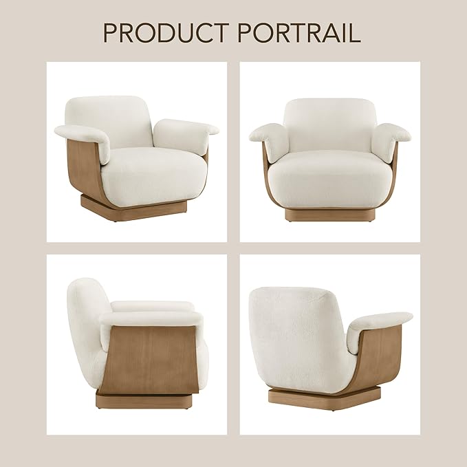 CHITA Fabric Reclining Swivel Chair with Storage Ottoman, Modern Living Room Accent Chair with Lounge Seat for Bedroom, Office, Cream