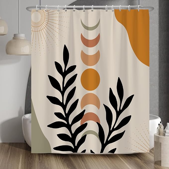 Baocicco Mid Century Shower Curtain Sun and Moon Boho Botanical Abstract Shower Curtains Decorative for Bathroom Bathtubs Waterproof Fabric Shower Curtain with Hooks 60x72 Inches