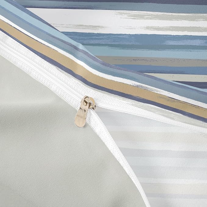 Erosebridal Brown Navy Beige Duvet Cover King White Teal Grey Bedding Set, Aesthetic Striped Comforter Cover Wave Line Bed Set, Grunge Minimalism Bedding Lightweight (Zipper Closure)
