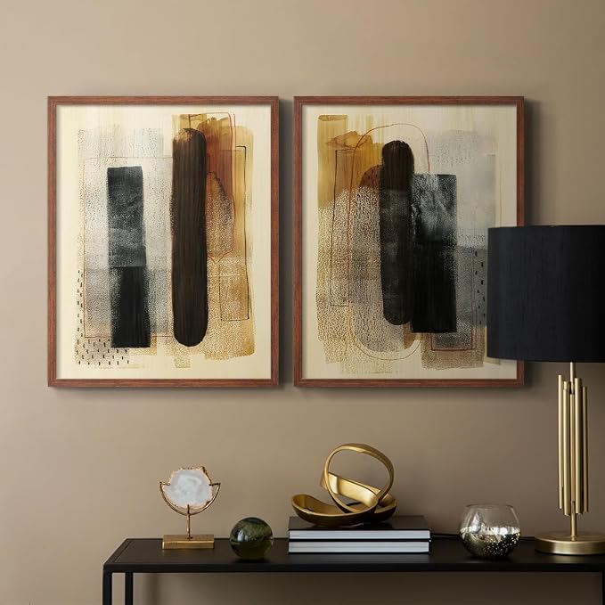 Renditions Gallery Set of 2 Peel & Stick Framed Prints, Pattern Abstract Wall Art, Burnt Toast Pattern Wall Decor, Re-Stickable - Ready to Hang - 16"x20" - Walnut Frame LT588