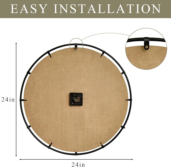 Rustic Farmhouse Wall Clock 24 Inch, Vintage Oldtown London Wooden Large Clock with Silent Tick, for Bedroom, Office, Kitchen, Indoor Home Decoration