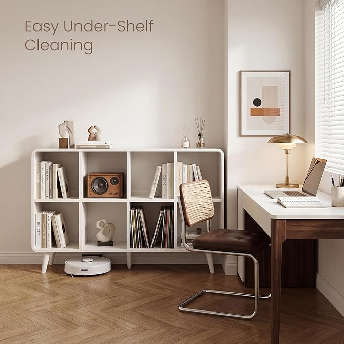 EXPERLAM White 8 Cube Storage Organizer with Legs and Rounded Edges, Mid Century Cube Bookshelf, Low Horizontal Cube Shelf Bookcase for Living Room, Bedroom, Entryway
