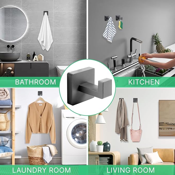 Heavy Duty Stainless Steel Towel Hooks, Wall Mounted Square Robe Hooks for Bathroom, Kitchen, Bedroom, Hotel 2 Pack Grey