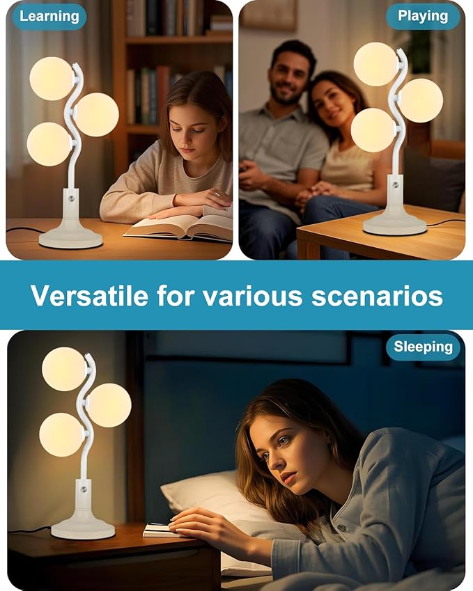 Lightdot Mid Century Globe Table Lamp Dimmable Modern 3 Lights White Desk Lamp 3000K Warmwhite Bedside Table Lamp for Bedroom Living Room Study Room(G9 Bulbs Included)