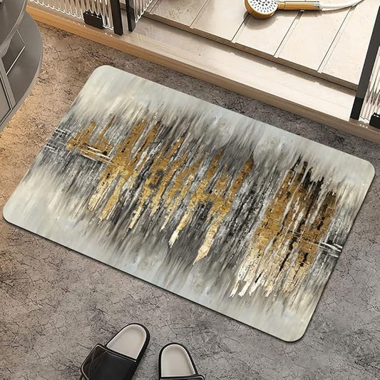 Bath Mat Rug,Gray Gold Crack Non Slip Quick Dry Super Absorbent Thin Bathroom Rugs Fit Under Door-Easy to Clean Bathroom Floor Mats-Shower Rug for Shower Sink Bathtub(20" x 31"in)