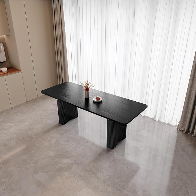 78.97" Rectangular Dining Table, Modern Kitchen Table with Wavy Legs, Home Dining Table for Kitchen, Bar, Restaurant,Living Room, Small Space, Easy Assembly,Black,Table Only