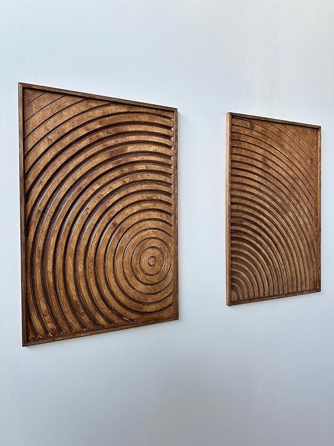 Geometric Wooden Wall Art, Set of 2 Carved Pieces, Home Decor