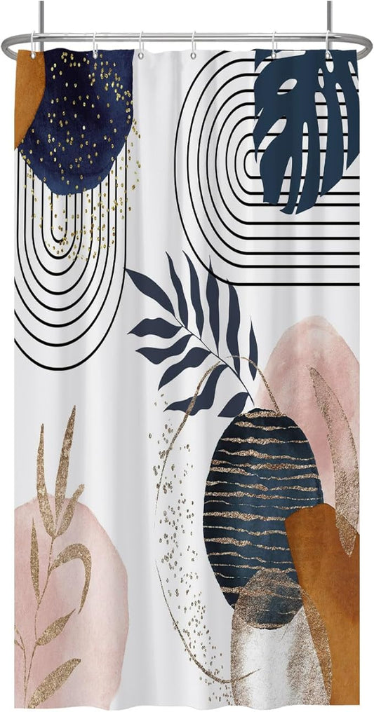Baocicco Boho Shower Curtain Mid Century Navy Blue Gold Plant Leaves Modern Abstract Minimalist Shower Curtains Decorative for Bathroom Waterproof Fabric Shower Curtain with Hooks 36x72 Inches