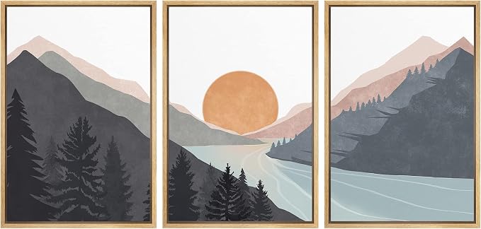 wall26 Framed Canvas Print Wall Art Set Mountain Range Sunlight Horizon Abstract Nature Illustrations Modern Art Nordic Decorative Minimal Boho for Living Room, Bedroom, Office - 16"x24"x3 Natural