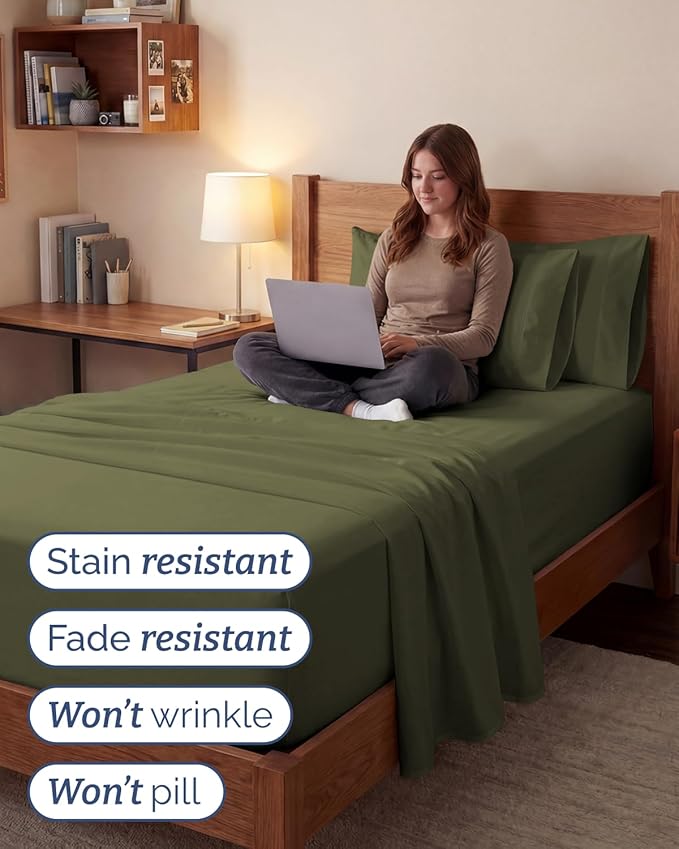 Extra Deep Twin XL Sheet Set - 4 Piece College Dorm Bed Sheets Set with Extra Deep Pockets - Ultra-Soft, Comfy & Breathable Bedding for Women, Men, Kids & Teens - Wrinkle & Fade Resistant - Sage Green