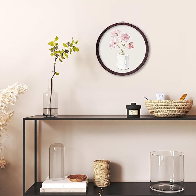 TFKFJLF Vintage Floral Round Wall Art Framed, Farmhouse Flower Round Wall Hanging Art Prints Artwork, Retro Wall Art for Toilet Living Room Bedroom, 10x10 Inch