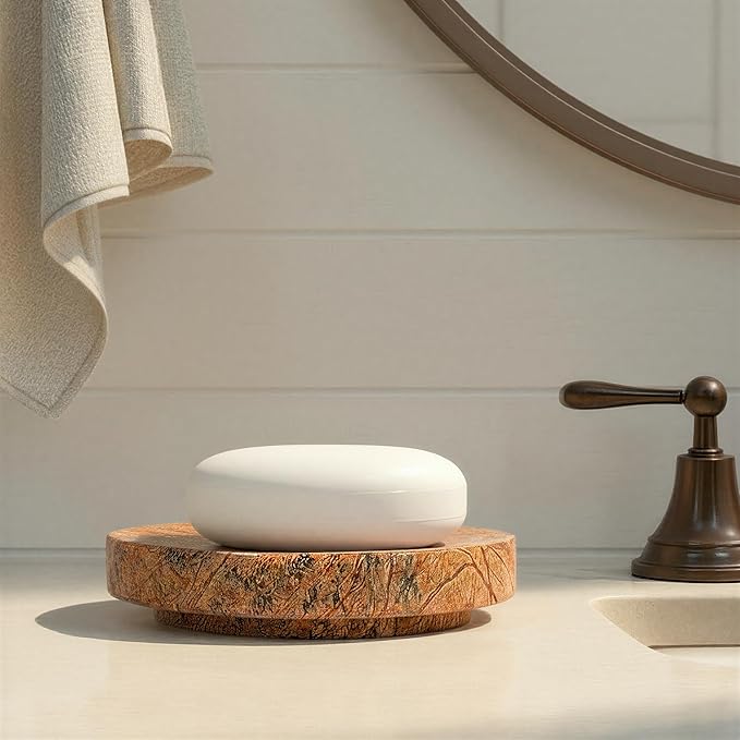 Creative Co-Op Marble Round Soapdish, Brown