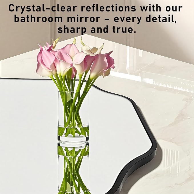Black Bathroom Mirror Over Sink 24x36 Inch, Wall Mounted Modern Rectangle Vanity Mirrors with Tempered Glass for Bedroom Living Room or Entryway, Vertical/Horizontal Hanging