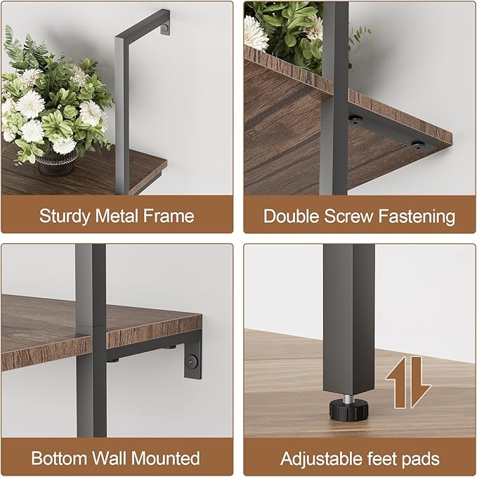 aboxoo Ladder Shelf Open Bookshelf 5-tier Wood Wall-mounted Bookcase Storage Rack Open Back Industrial Modern Plant Flower Stand Utility Organizer Bookcase Metal Frame Furniture Office Kitchen Bedroom