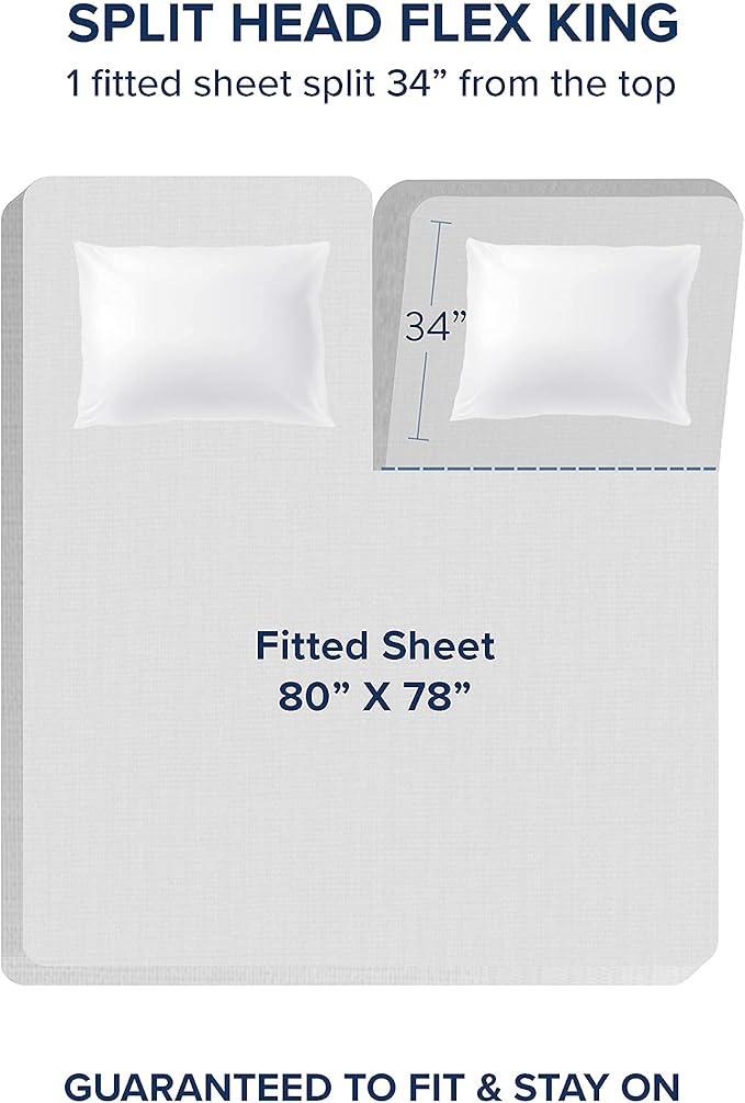 Bare Home Split Head Flex King Sheet Set - 1800 Ultra-Soft Microfiber Bed Sheets - Double Brushed - Deep Pockets - Easy Fit - 4 Piece Set - Bedding Sheets & Pillowcases (Grey)