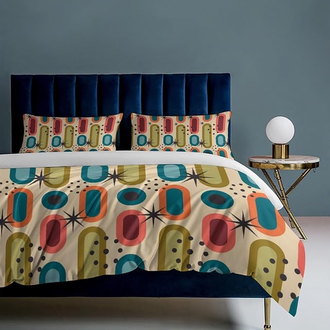 Mid Century Duvet Cover Sets Modern Mid Century Retro Grid Printed Lightweight Soft Quilt Cover Geometric Minimalist Abstract Soft Microfiber 3 Piece (1 Duvet Cover 79x90in + 2 Pillow Sham 20x30in)