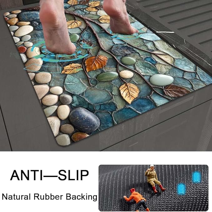Bath Mat Rug,Mosaic-Stone Tree Non Slip Quick Dry Super Absorbent Thin Bathroom Rugs Fit Under Door-Easy to Clean Bathroom Floor Mats-Shower Rug for Shower Sink Bathtub(17" x 27.5"in)