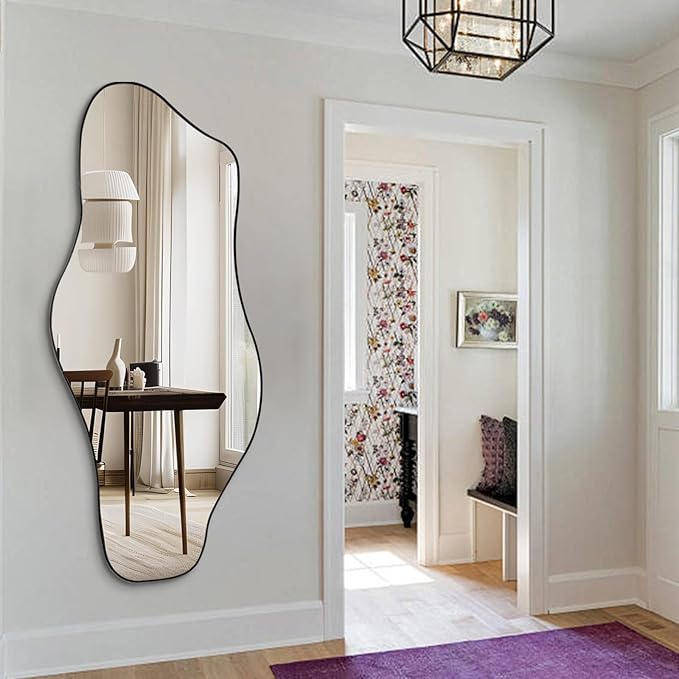Irregular Mirror Full Length, 67"x31" Asymmetrical Tempered Glass Mirrors for Dressing, Modern Large Abstract Frameless Mirrors for Living Room Bedroom Hallway Entryway, Horizontal or Vertical Hanging