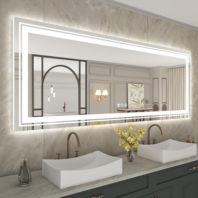WTTY 96"x36" LED Bathroom Mirror with Lights, Large Dimmable LED Wall Mirrors, Backlit + Front Lit, Lighted Bathroom Vanity Mirror for Wall, Anti-Fog, Memory Function, Shatter-Proof, ETL Listed