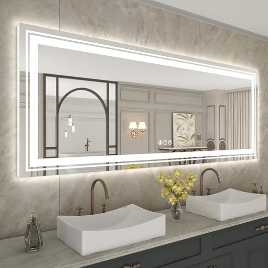 WTTY 96"x36" LED Bathroom Mirror with Lights, Large Dimmable LED Wall Mirrors, Backlit + Front Lit, Lighted Bathroom Vanity Mirror for Wall, Anti-Fog, Memory Function, Shatter-Proof, ETL Listed