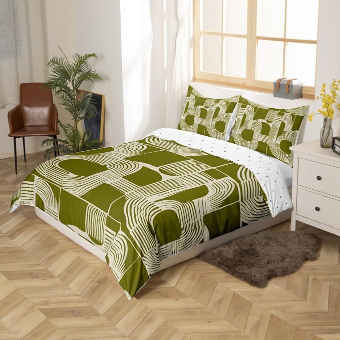 Erosebridal Bohemian Geometric Duvet Cover Toddler Size for Boys Mid Century Abstract Bedding Set Boho Ethnic Comforter Cover for Kids Teens Youth Women Room Modern Abstract Striped Bed Sets
