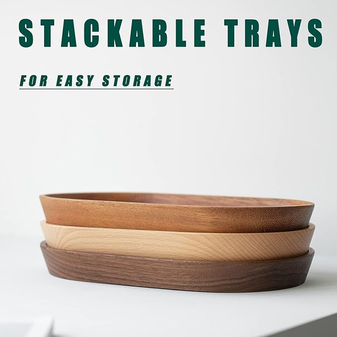 Mini Serving Trays for Parties, Small Decorative Tray for Tea＆Coffee, Oval Wooden Plates for Serving Food for Appetizer＆Vegetables for Bathroom 7.8"×4.6" (Acacia, Set of 2)