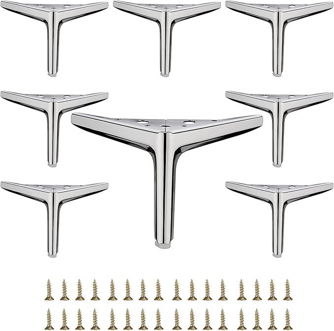 4 3/4 inch/12cm Shiny Chrome Metal Furniture Legs Set of 8, DIY Replacement for Short Cabinet Legs, Sofa Legs, Small Dresser Legs