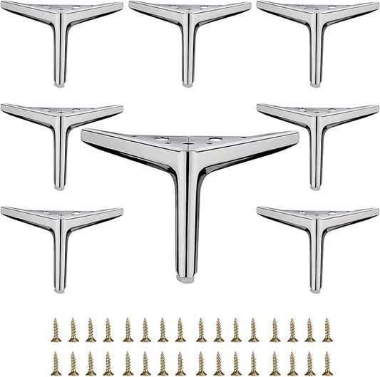 4 3/4 inch/12cm Shiny Chrome Metal Furniture Legs Set of 8, DIY Replacement for Short Cabinet Legs, Sofa Legs, Small Dresser Legs