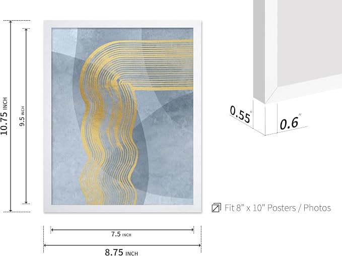 Poster Master Golden Lines Poster - Graphical Illustration Print - Abstract Design - Mid Century Modern Artwork - Visual Art - Chic Boho Artwork - Bedroom Decor - 8x10 White Framed