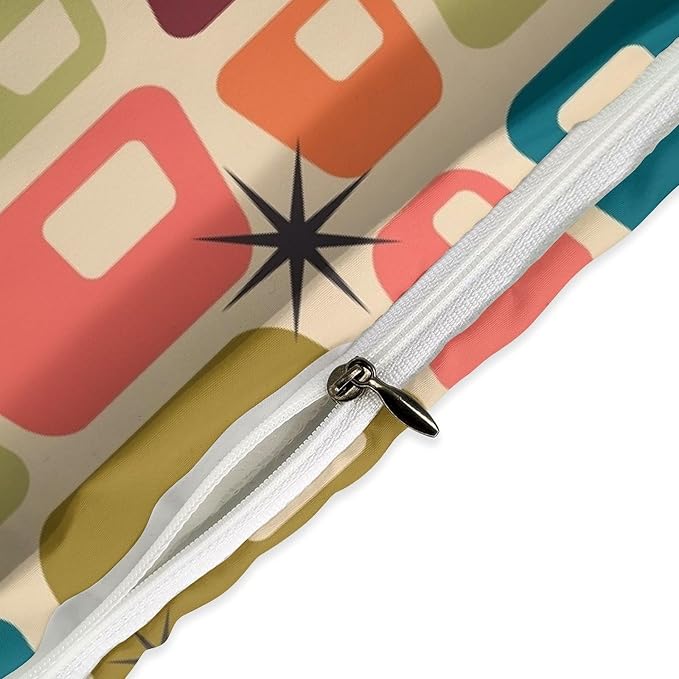 Modern Mid Century Duvet Cover Queen Retro Atomic Bedding Set, Rainbow Grid Comforter Cover Vintage Fifties 1950s Bed Set，Abstract Art Bedding 3 Piece (1 Duvet Cover 90"x90" + 2 Pillow Sham 20"x30")