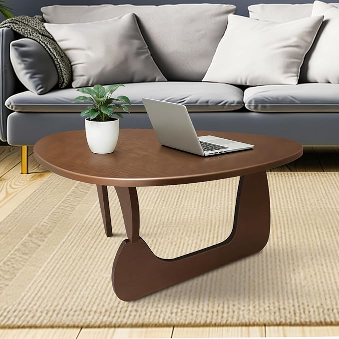 Mid Century Modern Solid Wooden Coffee Table,Small UniqueTriangle Wood Center Tables, Sturdy TeaTable Suitable for Living Room Bedroom Balcony Patio Walnut