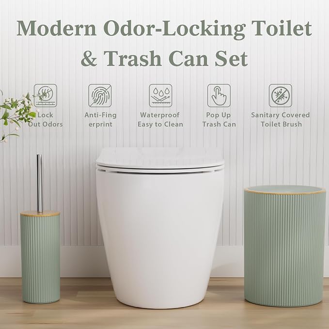 Sage Green Bathroom Accessories Set, 25 Pcs Bathroom Decor Set with Shower Curtain, Rugs, Trash Can, Soap Dispenser, Toothbrush Holder, Tumbler, Soap Dish, Storage Jars and Hooks for Guest Bath