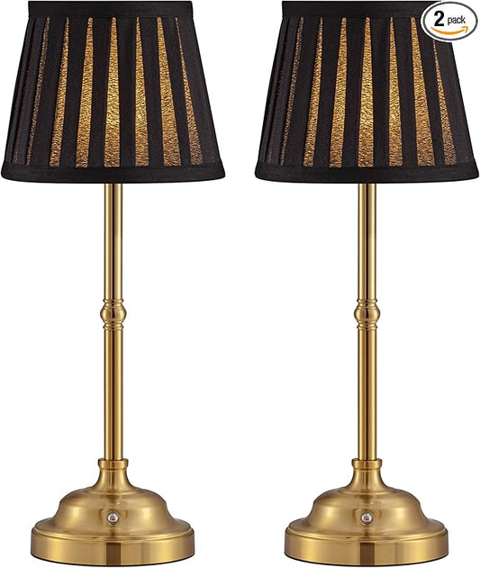 KDG Cordless LED Table Lamp Set of 2, Portables Fabric Shade Desk Lamps, 5000mAh Rechargeable Battery Powered Lighting, Dimmable Light for Dining Room, Bedroom, Bedside,Night Light, Balcony (Black)