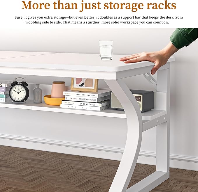 55 X 23.6'' Computer Desk, Home Office Desks w/Shelf Storage, Computer Desk w/Metal Frame, Cable Management, Study Student Desk Writing Work Table Deeper & Thicker Desktop for Home Bedroom