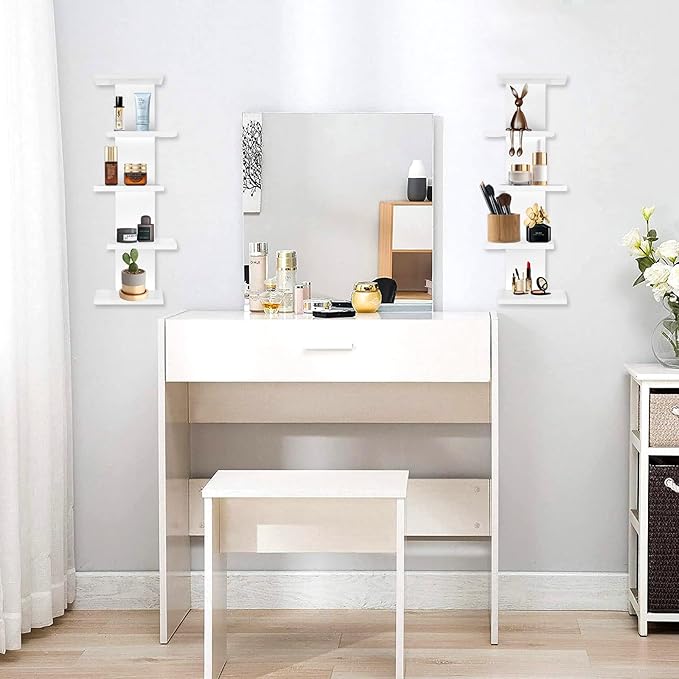 VIWODS 5 Tier Wall Shelf Unit-White Floating Shelves for Home Decor, Modern Unique Asymmetric Design for Bedroom & Living Room Storage