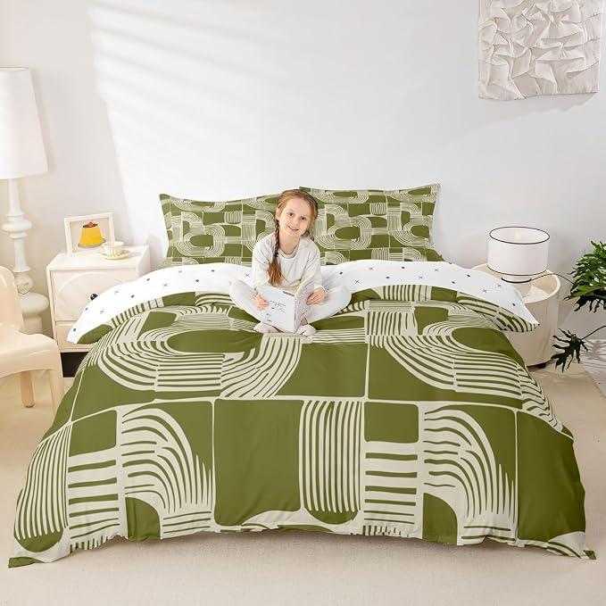 Erosebridal Bohemian Geometric Duvet Cover King Size for Boys Mid Century Abstract Bedding Set Boho Ethnic Comforter Cover for Kids Teens Youth Women Room Modern Abstract Striped Bed Sets