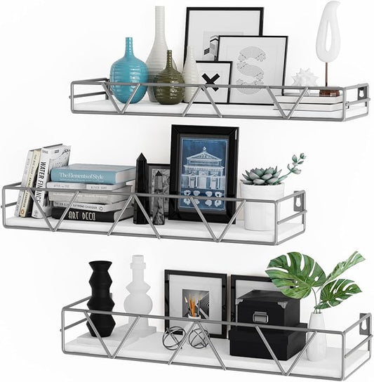 Floating Shelves Set of 3, Home Wood Wall Shelf, Farmhouse Shelf for Bedroom, Wall Mounted Floating Shelf for Living Room, Bedroom, Bathroom, Kitchen, Office (Gray)