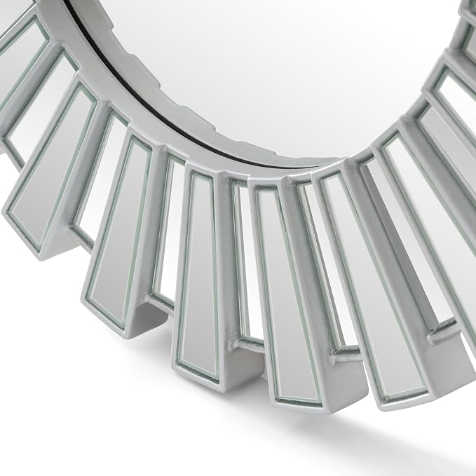 SHYFOY 23.6" Silver Sunburst Wall Mirror, Large Round Beveled Decorative Wall Mirror, Modern Art Deco Accent Mirror for Living Room, Bedroom, Entryway