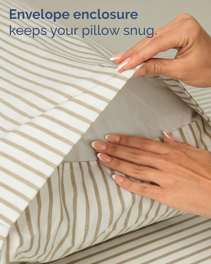 Twin XL Size 3 Piece Sheet Set - Comfy Breathable & Cooling Sheets - Hotel Luxury Bed Sheets for Women & Men - Deep Pockets, Easy-Fit, Soft & Wrinkle Free Sheets - Beige Stripes Oeko-Tex Bed Sheet Set