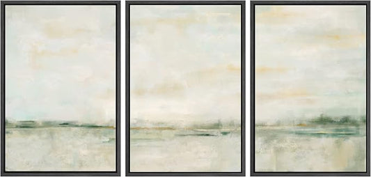 SIGNWIN Framed Canvas Print Wall Art Set Grunge Tan Green Pastel Landscape Shapes Abstract Illustrations Modern Art Decorative Nordic Calm/Zen for Living Room, Bedroom, Office - 16"x24"x3 Black