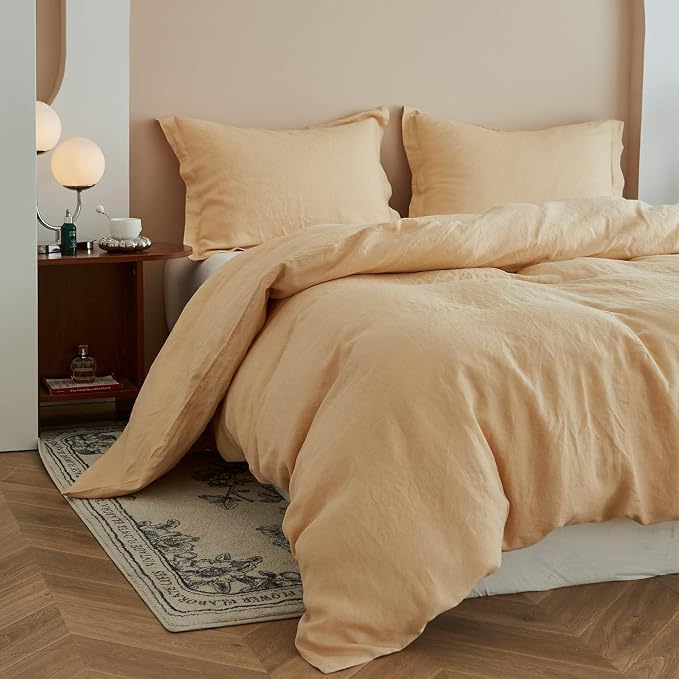 Simple&Opulence 100% Linen Duvet Cover Set, 3 PCS Natural French Flax Sand Duvet Cover King Size, Breathable Soft Comfy Linen Bedding Comforter Cover with 2 Pillowcases(Sand, 104"x92")