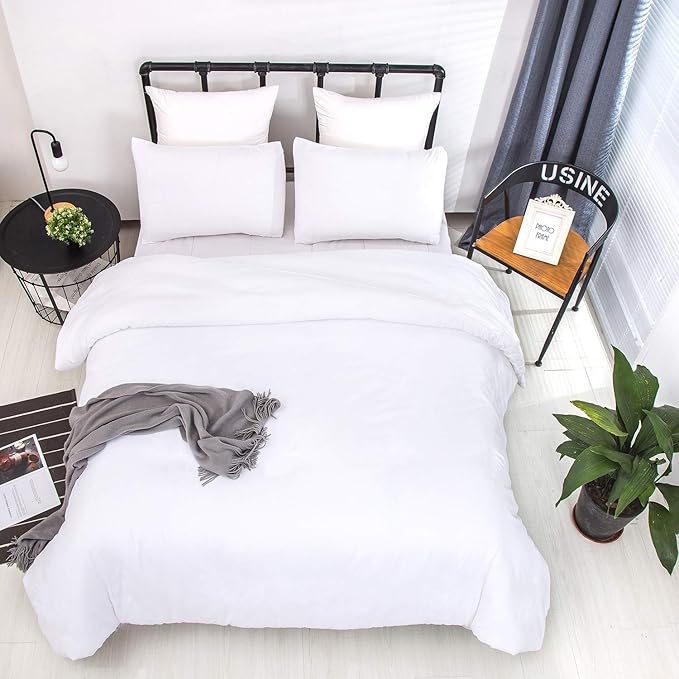 Pureant White Comforter Sets King Plain White Bedding Comforters Cotton Solid White Bed Quilts King Size Cozy Women Men All White Minimalist Bedding Adults Teens Pure White Durable Blankets