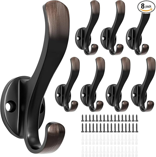 Coat Hooks Heavy Duty - Easy to Install Metal Towel Hooks Screw-in Wall Hooks for Hanging Hat, Towel, Key, Robe, Scarf, Bag, Cap (8 PCS Retro)