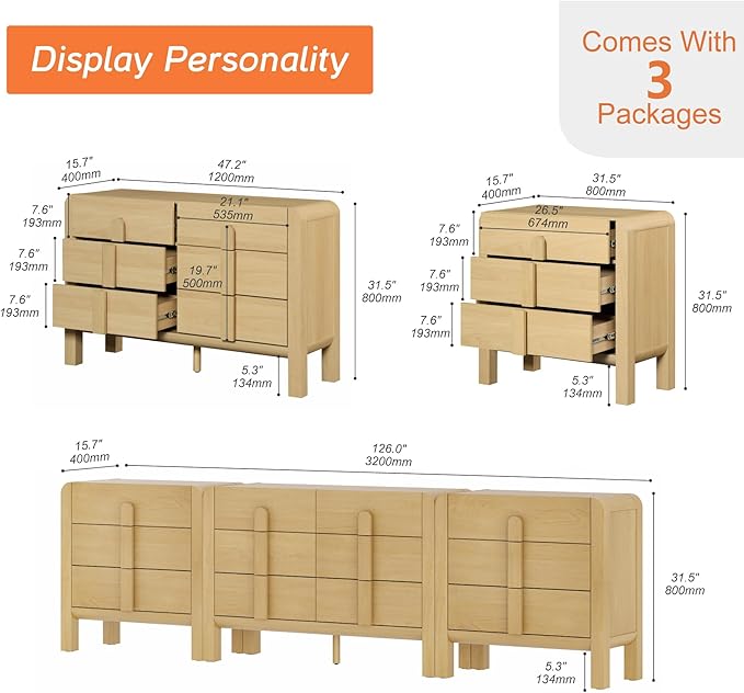 WAMPAT 110.2” W Large Sideboard Buffet Cabinet with Storage,Modern French Kitchen Buffet Cabinet with 12 Drawers,Wood Buffet Table Coffee Wine Bar Console Table for Kitchen,Dining Room,Oak