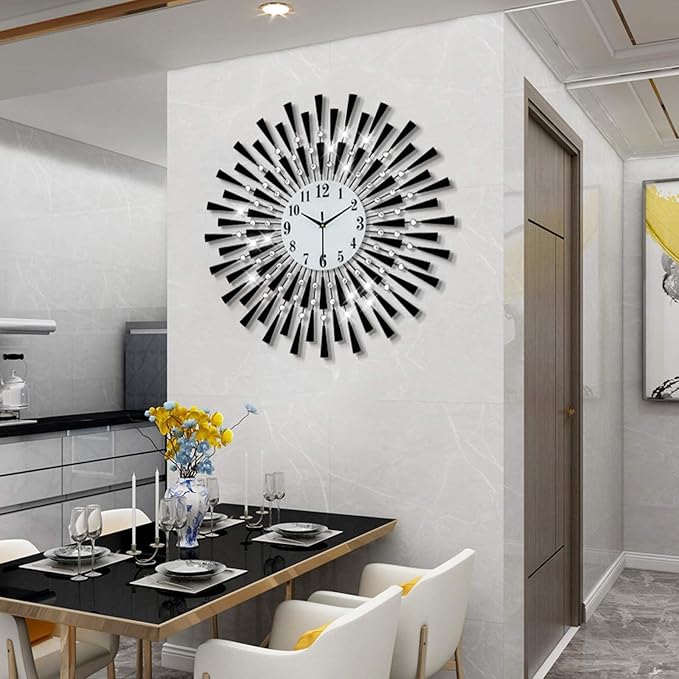 Large Wall Clock Decorative Wall Clocks 3D Non-Ticking Silent Quartz Clocks with Arabic Numerals for Living Room Home Kitchen Decor (Black, Large)
