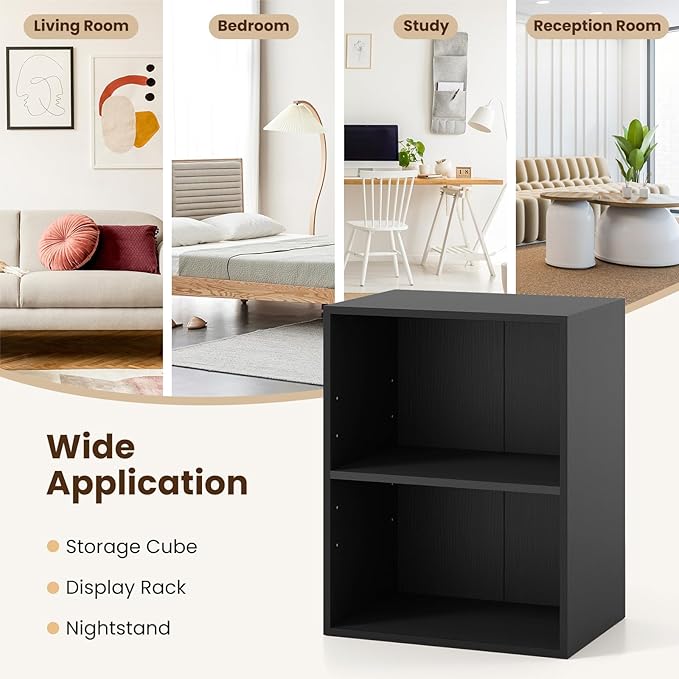 Giantex Bookshelf and Bookcase Set of 2, 2-Cube Storage Shelf W/Large-Capacity Open Storage Space for Living Room Bedroom Study Office Multi-Functional Furniture Display Cabinet, Black