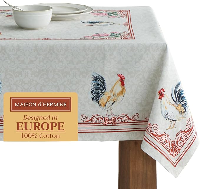 Maison d' Hermine Table Cloth Square Table 100% Cotton 54 x 54 Inches Tablecloth Reusable Decorative for Dining Room Farmhouse Home Valentines Day Decorations Spring Summer - Campagne