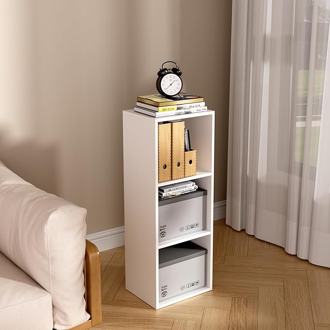 Wooden 3 Cube Storage Organizer, 3 Tier Storage Cubes Storage Display Cubby, Freestanding DIY Closet Shelving Unit for Living Room Bedroom Office (White, 3 Cube-W(11.8inch)
